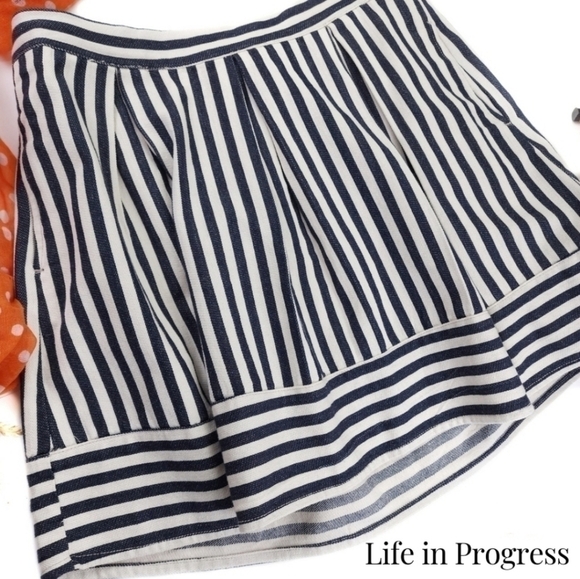 Life in Progress Navy Off-White Stripe Cotton Poly Skirt Sz Large - Picture 1 of 9